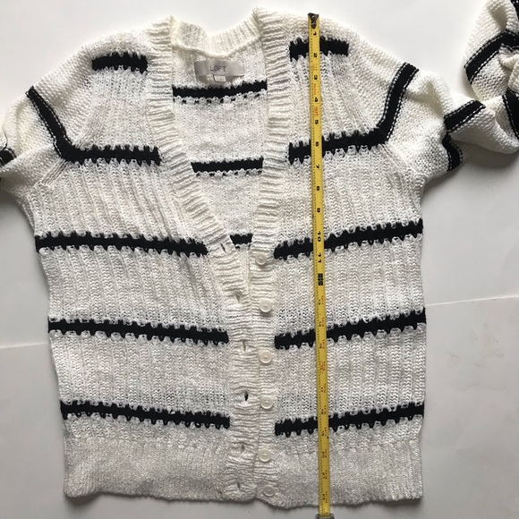 LOFT Stripe Black White Button Up Cardigan Sweater - Picture 6 of 8